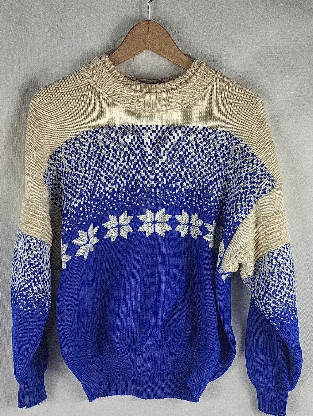 Cozy Nordic Knit Sweater, Blue & Cream, Versatile Winter Staple